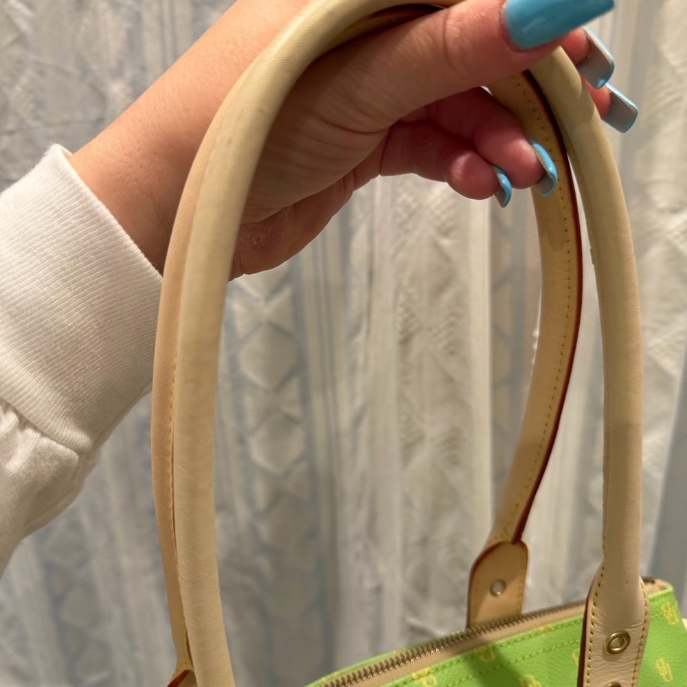Y2K Dooney & Bourke Pastel Green & Yellow Leather Trim East West Shoulder Bag - Picture 6 of 11
